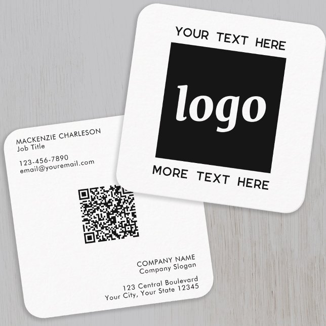 Simple Logo and Text QR Code Square Business Card (Logo with QR code and custom text square business card)