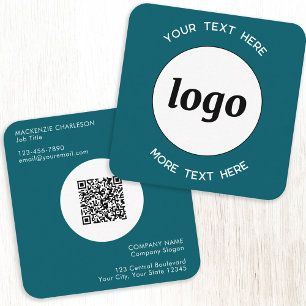 Simple Logo and Text QR Code Teal Green Square Business Card