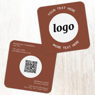 Simple Logo and Text QR Code Terracotta Square Business Card
