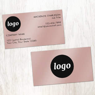 Simple Logo and Text Rose Gold Metallic Effect Business Card