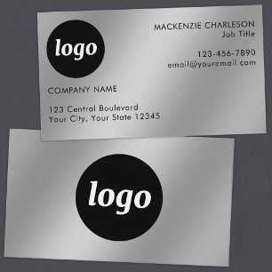 Simple Logo and Text Silver Effect Business Card