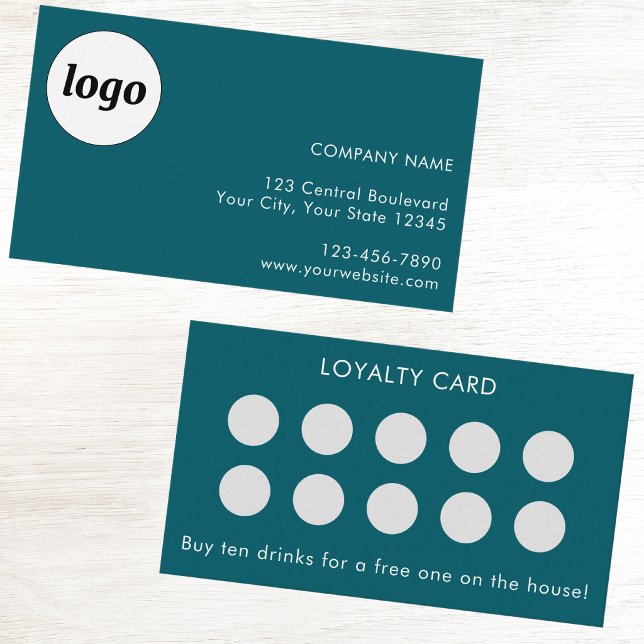 Simple Logo and Text Teal Customer Loyalty Card (Simple logo with custom text business branding promotional customer loyalty card)