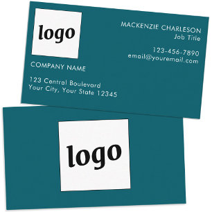 Simple Logo and Text Teal Green Business Card