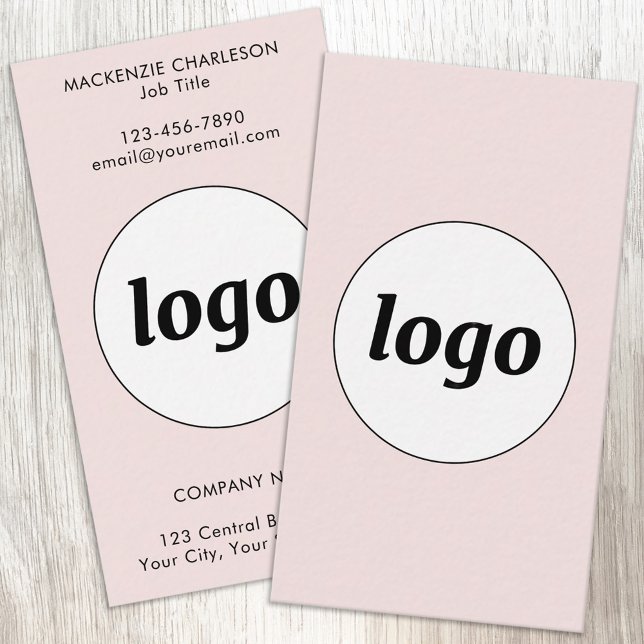 Simple Logo and Text Vertical Blush Pink Business Card (Simple logo with custom text business branding promotional blush pink vertical format business cards)