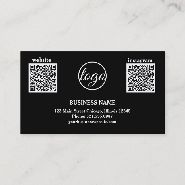 Simple Logo Black and White Modern QR Code Business Card (Front)