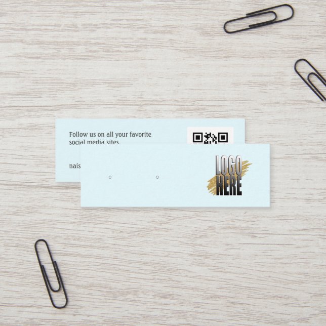 Simple Logo Blue Earring Display with QR Code   Mini Business Card (Front/Back In Situ)