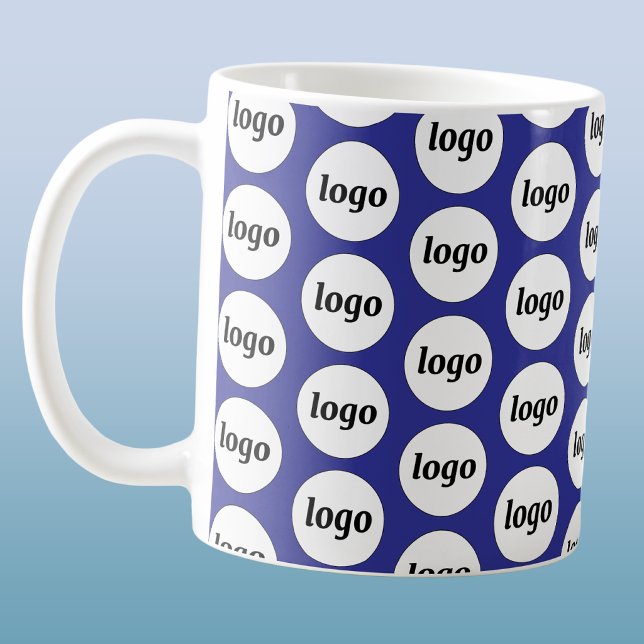 Simple Logo Business Branding Pattern Blue Coffee Mug (Simple logo pattern business branding promotional coffee mug)