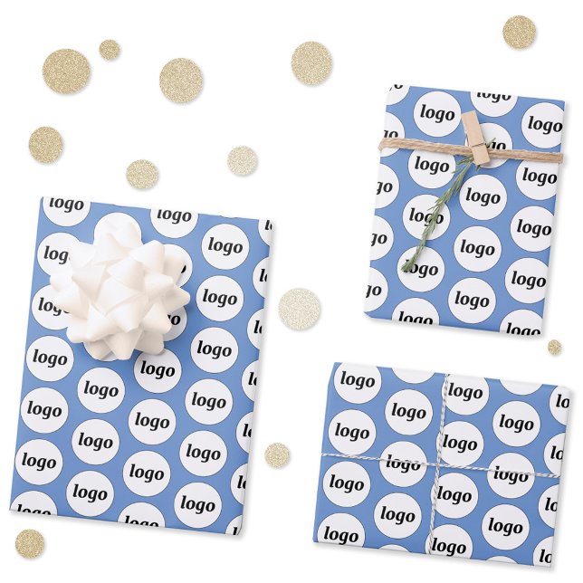 Simple Logo Business Branding Pattern Blue Wrapping Paper Sheet (Logo pattern business promotional branding blue wrapping paper sheets)