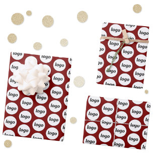 Simple Logo Business Branding Pattern Burgundy Wrapping Paper Sheet