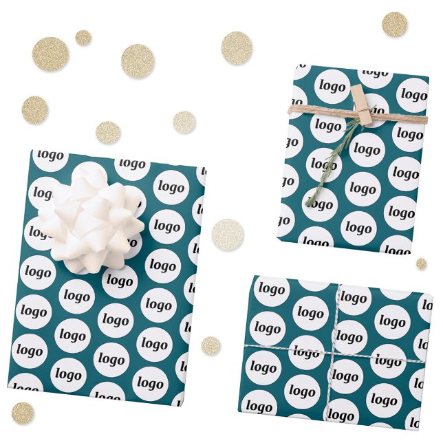 Simple Logo Business Branding Pattern Teal Green Wrapping Paper Sheet (Simple logo pattern business branding promotional wrapping paper sheets)
