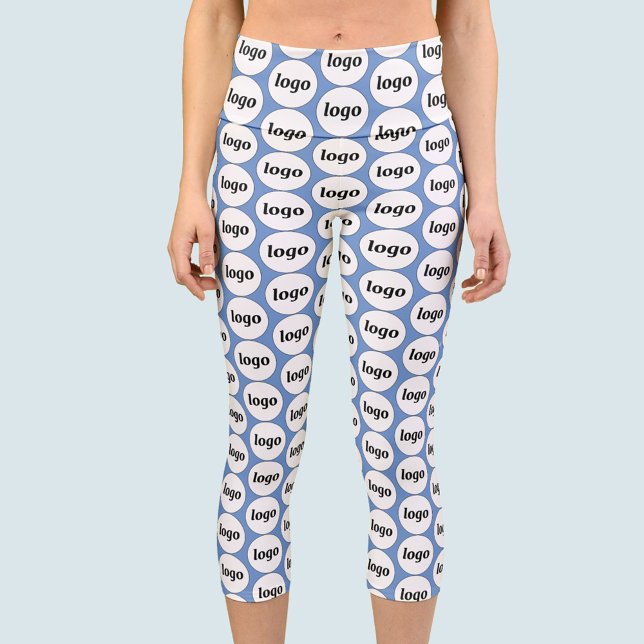Simple Logo Business Pattern Blue Capri Leggings (Simple logo pattern business promotional branding yoga capri leggings)