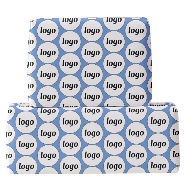 Simple Logo Business Pattern Blue Wrapping Paper (Logo business promotional branding wrapping paper roll)