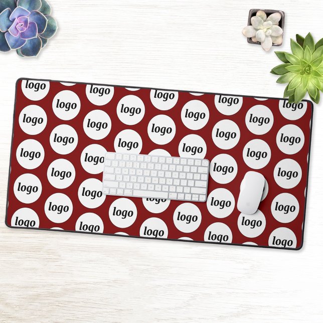 Simple Logo Business Pattern Burgundy Red Desk Mat (Simple logo pattern burgundy business branding promotional desk mat)