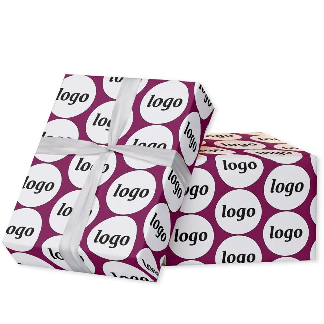 Simple Logo Business Pattern Dark Magenta Pink Wrapping Paper (Simple logo pattern business branding promotional wrapping paper roll)