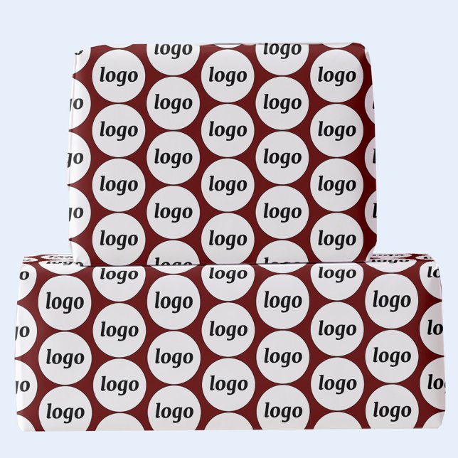Simple Logo Business Pattern Dark Red Burgundy Wrapping Paper (Logo pattern business promotional branding gift wrapping paper in dark red burgundy)