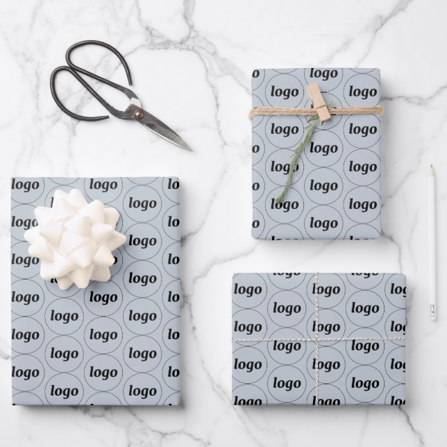 Simple Logo Business Pattern Powder Blue Wrapping Paper Sheet (Front)