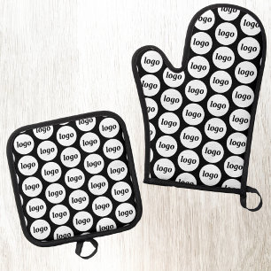 Simple Logo Business Promotional Pattern Black Oven Mitt & Pot Holder Set