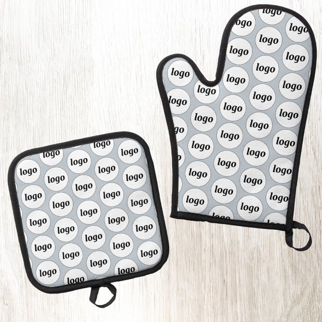 Simple Logo Business Promotional Pattern Blue Oven Mitt & Pot Holder Set (Simple logo pattern business promotional blue oven glove or mitt and pot holder)