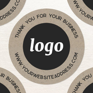 Simple Logo Business Thank You Brown Paper Effect Classic Round Sticker