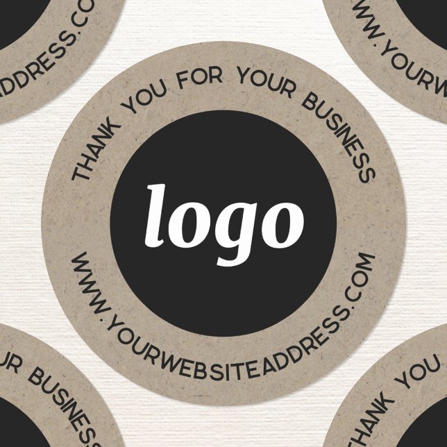 Simple Logo Business Thank You Brown Paper Effect Classic Round Sticker (Logo and text custom business promotional brown paper effect Thank You stickers)