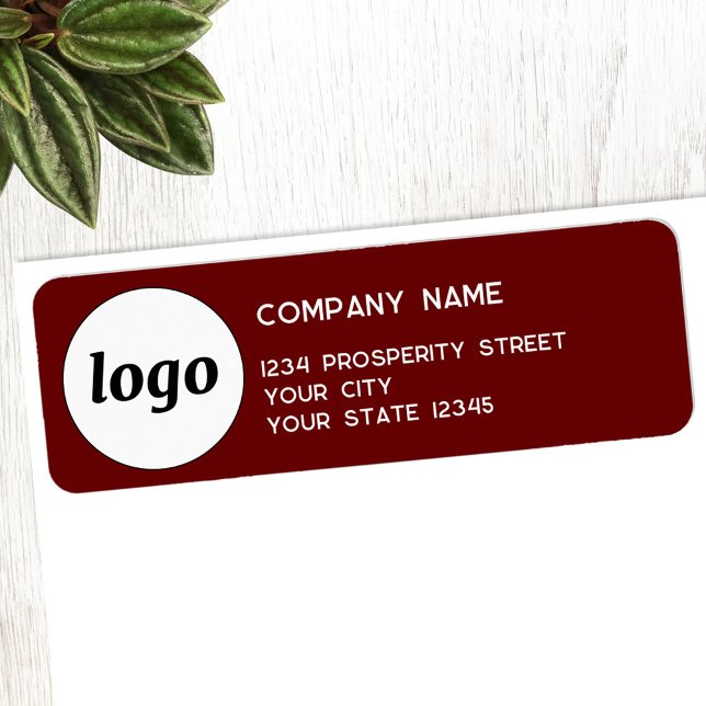 Simple Logo Company Return Address Burgundy (Simple logo with custom text business branding promotional burgundy return address label)