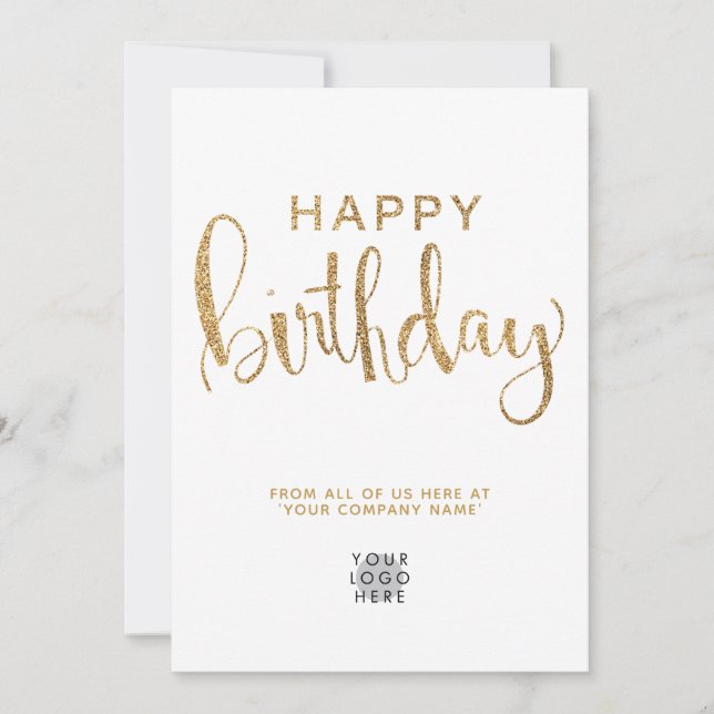 Simple Logo Faux Gold Glitter Happy Birthday Card (Front)