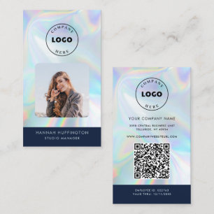 Simple Logo Holographic QR Code Employee Photo Business Card