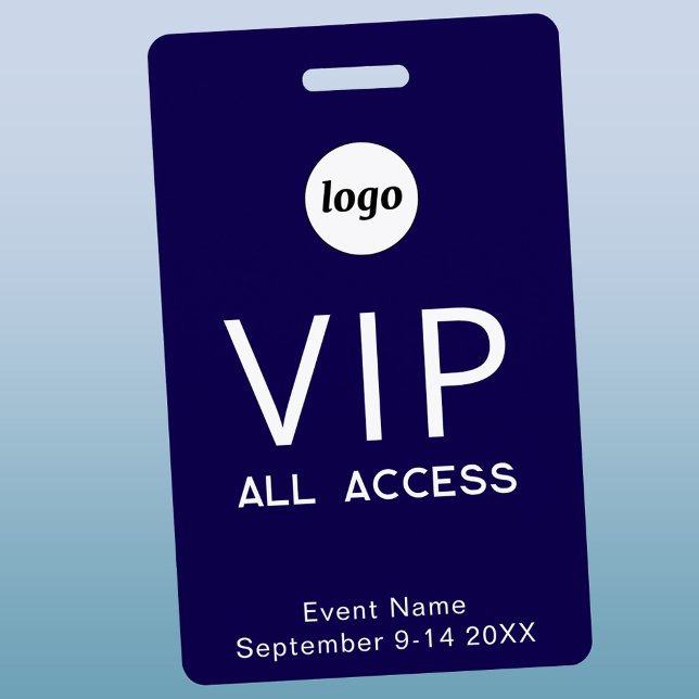 Simple Logo Minimalist VIP Event Navy Blue ID Badge (Simple logo custom text VIP all access pass navy blue)