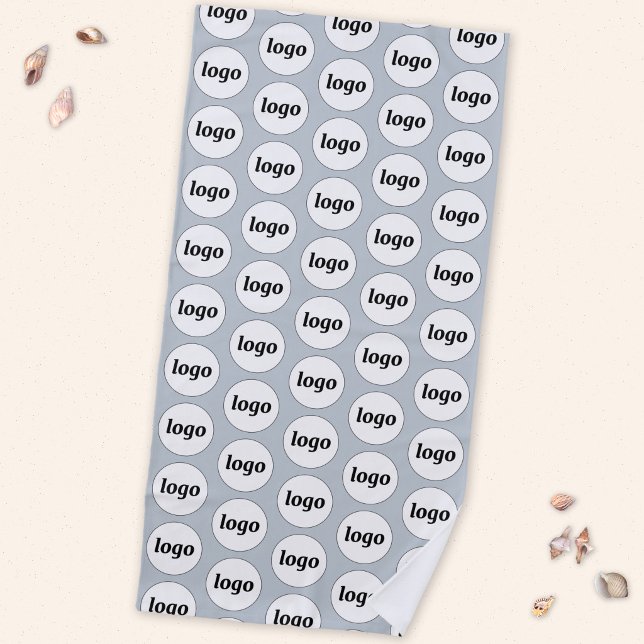 Simple Logo Pattern Business Promotional Blue Beach Towel (Logo pattern business promotional light dusty pastel powder blue beach towel)