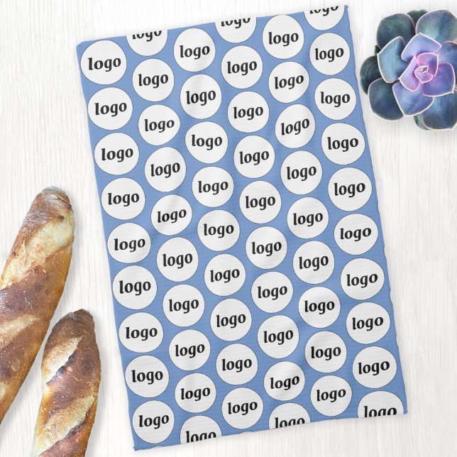 Simple Logo Pattern Business Promotional Blue Tea Towel (Logo pattern business branding promotional blue kitchen tea towel)