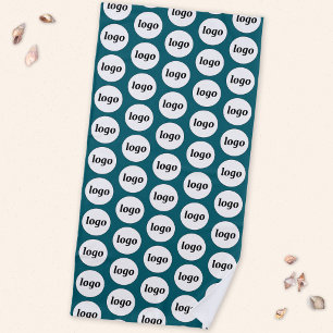 Simple Logo Pattern Business Promotional Teal Beach Towel