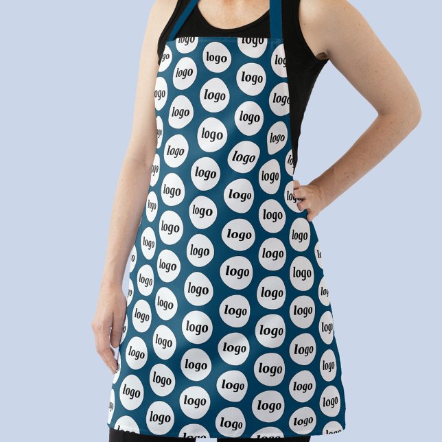 Simple Logo Pattern Promotional Teal Green Apron (Simple logo pattern business branding promotional apron)