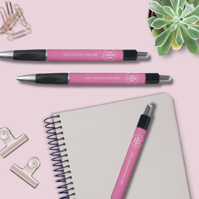 Simple logo promotional business merch (Modern simple pink logo business pens. Add your own logo and custom text/slogan.)