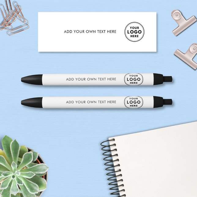 Simple logo promotional business merch black ink pen (Simple white logo pens, perfect for small business, promotional merchandise or events.)