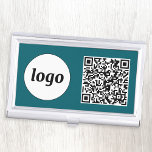 Simple Logo Promotional Business QR Code Teal Gree Business Card Holder<br><div class="desc">Simple logo and QR code to promote your business.  Replace the logo and QR code with your own to customise.  Minimalist and professional to reflect your brand.</div>