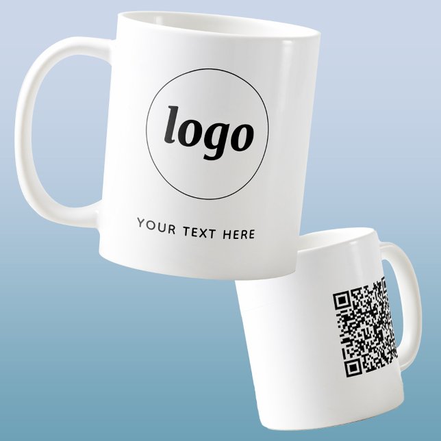 Simple Logo QR Code and Text Business Promotional Coffee Mug (Simple logo with text and QR code business branding promotional coffee mug)
