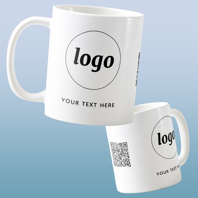 Simple Logo QR Code and Text Business Promotional Coffee Mug (Simple logo with text and QR code business branding promotional coffee mug)