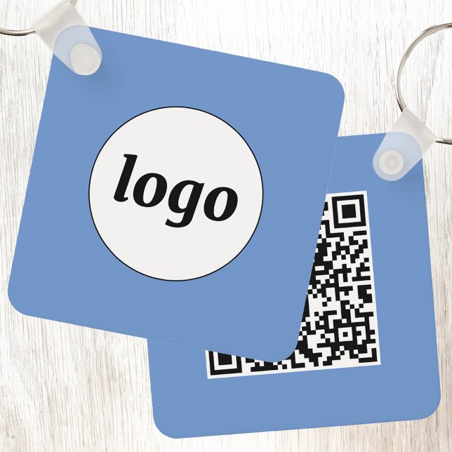 Simple Logo QR Code Blue Business Key Ring (Simple logo with QR code promotional business branding key chain)