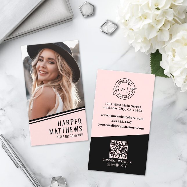 Simple Logo QR Code Blush Pink Business Card (Simple Logo QR Code Blush Pink Business Card )