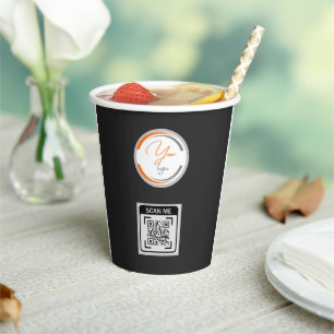Simple Logo QR Code Business Black Paper Cups