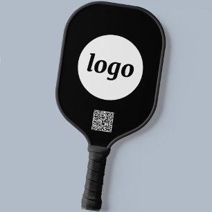 Simple Logo QR Code Business Black Pickleball Paddle