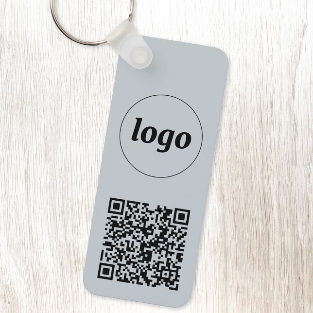 Simple Logo QR Code Business Blue Key Ring (Powder blue logo with QR code promotional business branding keyring)