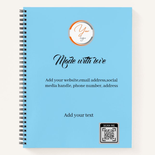 Simple Logo QR Code Business Blue Notebook (Front)