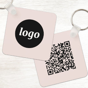 Simple Logo QR Code Business Blush Pink Key Ring