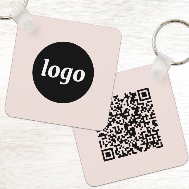 Simple Logo QR Code Business Blush Pink Key Ring (Simple logo with QR code business branding promotional blush pink key ring )
