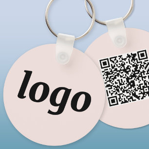 Simple Logo QR Code Business Blush Pink Key Ring