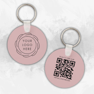 Simple Logo QR Code Business Branding Pink Key Ring