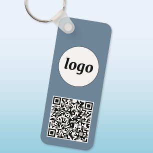 Simple Logo QR Code Business Dusty Blue Grey Key Ring