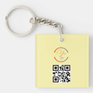 Simple Logo QR Code Business Light Yellow Key Ring