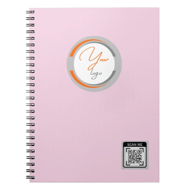 Simple Logo QR Code Business Pink Notebook (Front)